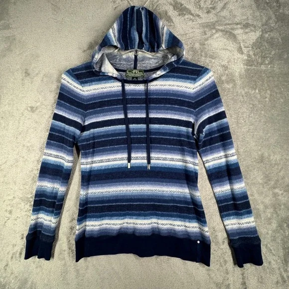 Lauren Ralph Lauren Sweater Women M Hoodie Striped Lightweight Knit Top Vintage - Picture 2 of 10